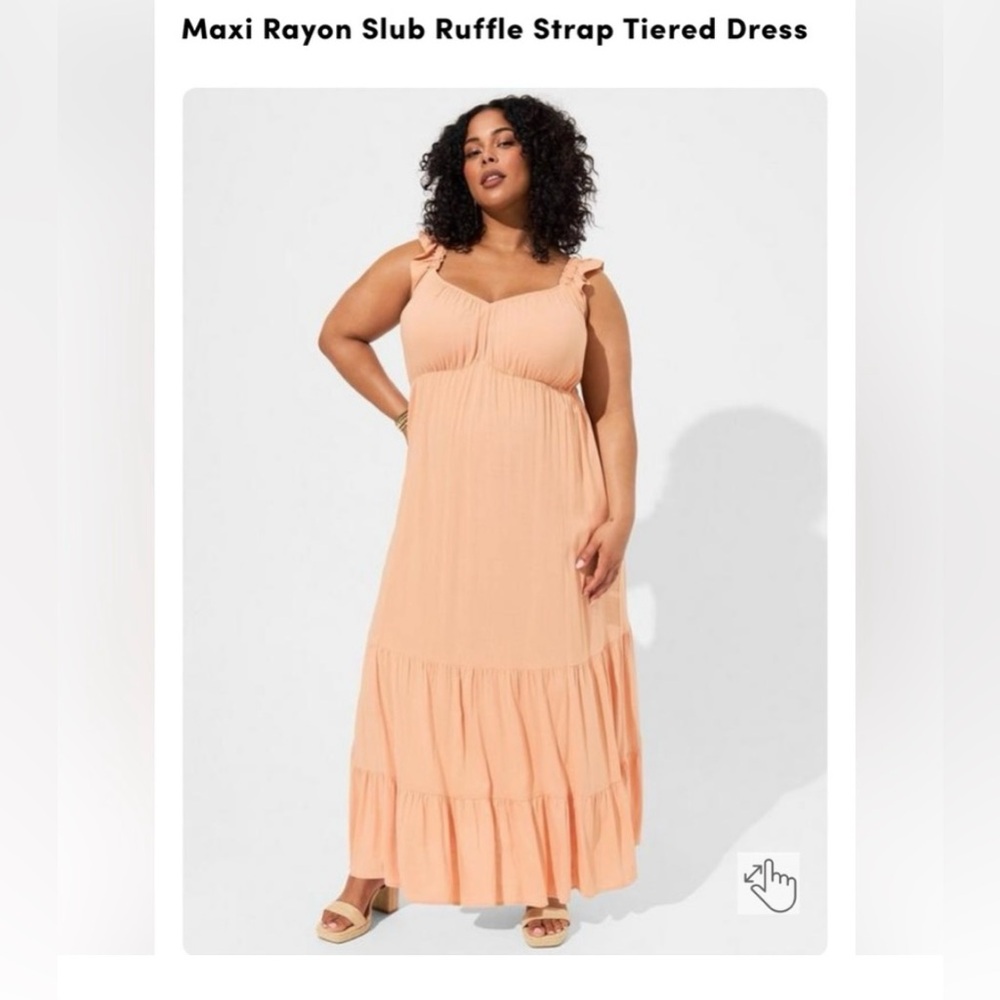 Maxi Rayon Slub Ruffle Strap Tiered Dress